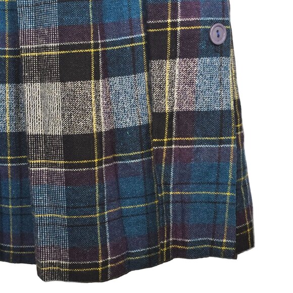 Vintage 70's Marilyn Togs Tartan Plaid Blue Mid 1" Pleat Knee Length MIdi Skirt - Picture 3 of 7